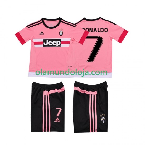Camisola Juventus Cristiano RONALDO 7 2015 2016 Retro Criança Equipamento Segundo Manga Curta